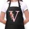 Personalisierte Initialen Schürzen Damen, Kochschürze Baumwolle Verstellbare Küchenschürze mit Taschen zum Kochen, Backen, Geschenk für Frauen Mama Oma Freundin zum Geburtstag Muttertag Weihnachten V