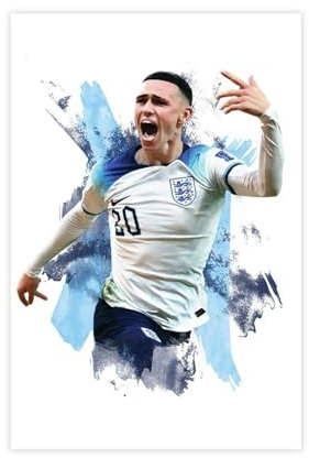 Phil Foden - Poster sur toile - Coupe du monde de football 2022 - Décoration pour chambre à coucher, bureau, chambre - Cadeau - Sans cadre - 30 x 45 cm