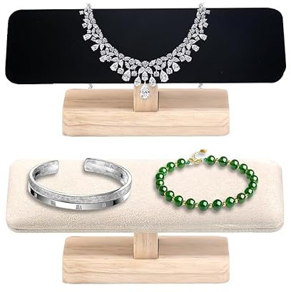 HEKOBAG 2PCS Wooden Watch Display Stand, Bracelet Display Stand T-Bar Display Holder Organizer Velvet Bracelet Holder Bangle Watch Holder Organizer for Jewelry Bracelet Watch Display (White+Black)