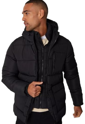 Spindle Mens Threadbare Charleston Hooded Quilted Padded Puffer Jacket Warm Winter Coat Double Layer Black M