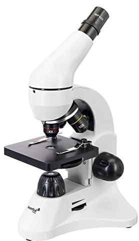 Levenhuk Rainbow 50L Moonstone Wissenschafts- und Bildungsset mit Tragbarem Biologischen Mikroskop mit 800x Vergrößerung, Illustrierter Anleitung für Experimente, Proben, und Tragekoffer, Weiß (IT)