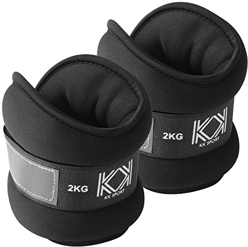 KK Neoprene Ankle Straps Pair - 2 KG Adjustable Straps for Ankle - Leg Weights Pair for Exercise - Adjustable Leg Straps with Neoprene Padding for Walk, Running, Workouts, & Training