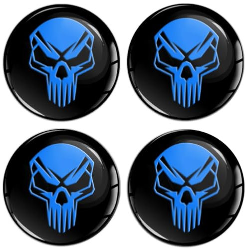 SkinoEu Set 4 x 65 mm Aufkleber für Radkappen Nabenkappen Nabendeckel Radnabendeckel Rad-Aufkleber Schwarz Blau Schädel Totenkopf A 365