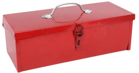 Milageto Werkzeugkoffer Metall Werkzeugkoffer mit Metallklammern und Tragegriff, Metallorganisator für Werkzeuge, Mehrzweckwerkzeugkoffer tragbar für Garage, LKW und Camping, 38 x 16 x 13 cm Rot