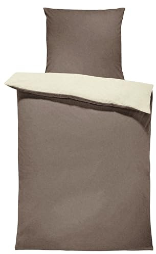 one-home Winter Bettwäsche Doubleface Uni Wende kuschelig flauschig warm weich Fleece, Größe:2 teilig 155x220 cm, Farbe:Taupe/beige Natur