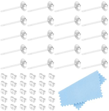 UNICRAFTALE 10 pares de pendientes de plata de ley 925, con almohadilla plateada, 4 mm, con 30 tuercas para la fabricación de pendientes y joyas