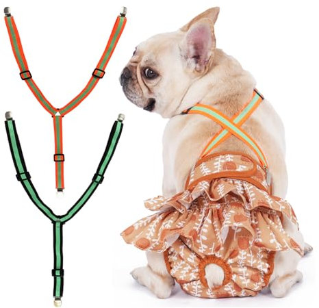 Hisprout 2-teilige Hundewindel Hosenträger, Hundewindel Hosenträger für weiblichen/männlichen Hund, Bauchbänder für Hundewindel Geschirr(Green/Orange,S)
