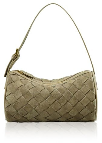 GZRHKJ Gewebte Ledertasche für Damen, Vintage Leder Gewebte Tragetasche, Hobo Umhängetasche, Beige, 7.6 cm x 19.1 cm x 10.9 cm