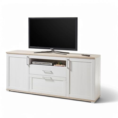 Romance TV-Lowboard in Sibiu Lärche, Eiche San Remo Optik - TV Schrank im Landhausstil mit viel Stauraum für Ihr Wohnzimmer - 190 x 82 x 44 cm (B/H/T)