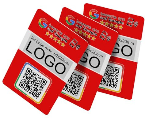 Google Bewertungskarten 3er Set mit QR-Code, NFC & eigenem Logo | 85x55mm | Ideale Marketing-Lösung für Unternehmen