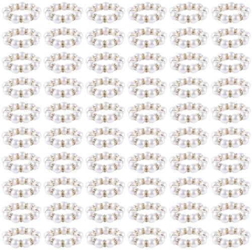 60 Stück Serviettenringe mit Perlen, Elegante Serviettenringe aus Metall mit Perlen Serviettenschnallen für Feiertage Partys Hochzeiten Formelle Anlässe Tischdekoration (Weiß und Gold)