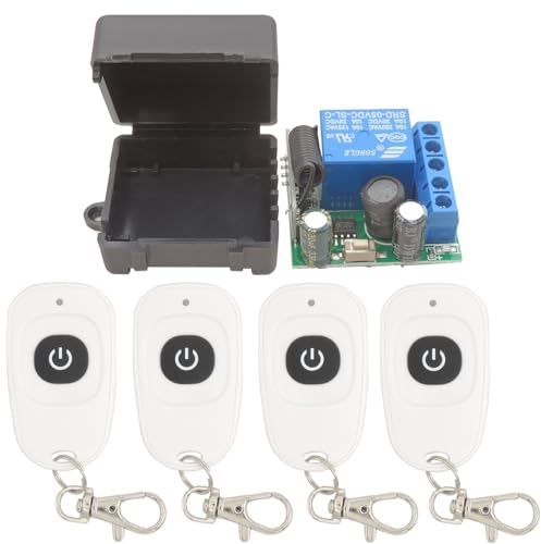 DieseRC 5V - 30V Funkfernschalter 1 Kanal Funk Steuerung Relai Empfänger 12V 24V mit Sender Schlüsselanhänger Potentialfreier Kontakt Relaissteuerung (1 Empfänger und 4 Sender)