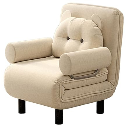 Sovfåtölj 3 i 1 Bäddfåtölj med 6 Stegs Justerbart Ryggstöd Hopfällbar Soffa med Sovfunktion Reclinerfåtölj med Madrass och Kuddar för Vardagsrum, Sovrum(Khaki,190 * 68 * 26cm)