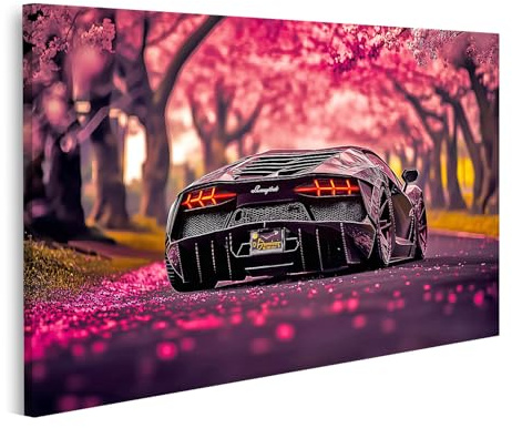 islandburner Prime Bild auf Leinwand Lamborghini unter rosa Kirschblüten Bilder Wandbilder Poster