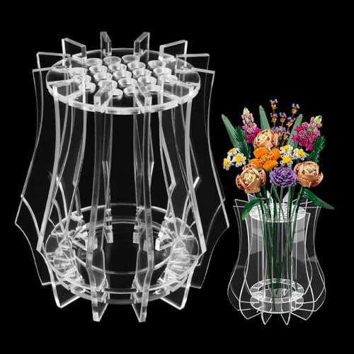 Vaso per fiori Lego, vaso trasparente da esposizione per bouquet di fiori Lego, vasi trasparenti per rose botaniche, crisantemo, girasole, loto e fiori di ciliegio (trasparente-B)