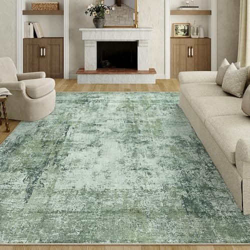 HUGEAR Grün Teppich Wohnzimmer 240x300cm Waschbarer | Waschbarer Modern Abstrakter Teppich,Rutschfest, Kurzflorig, Weich, für Wohnzimmer, Schlafzimmer, Esszimmer,Büro