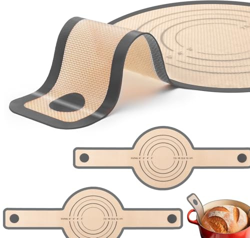 2 PCS Silikon Brot Sling für niederländischen Ofen, Brot Backmatte Set mit langen Griffen, einfach zu übertragen Saurdough Brot (Grau)