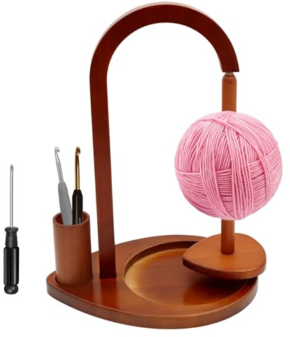 ZYNERY Holz Wollabwickler Rotierend – Magnetischer Wollknäuelhalter, Drehbarer Garnhalter für Häkeln & Stricken, Strickzubehör Organizer Geschenk für Strickliebhaber