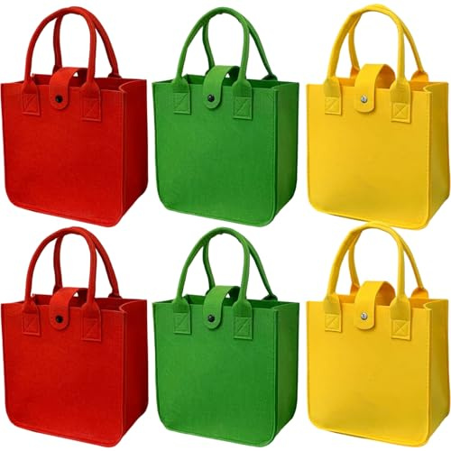 PEZPEOR Filztasche Klein Set, 6 Stück Weihnachten Geschenktüte Filz Geschenktaschen, Filztaschen Shopper, Einkaufstasche, Kleiner Einkaufskorb, Faltbare Tragetaschen, 23x23x12cm (Christmas)