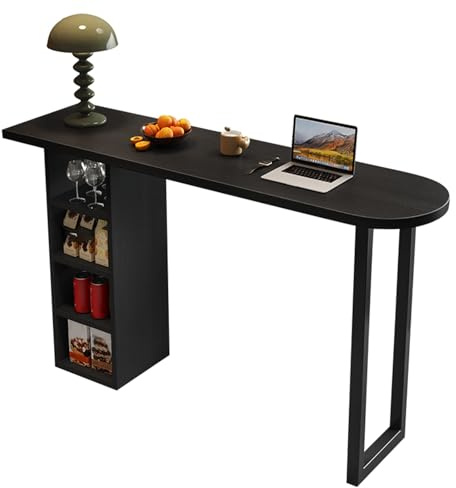 WPWSDWMX Schwarzer Bartisch aus Massivholz, Langer Couchtisch mit Gestell aus Kohlenstoffstahl, Abgerundete Ecken, Ideal als Raumteiler(120cm/47in)