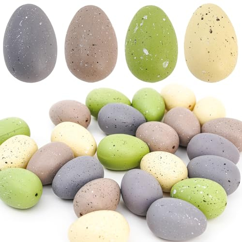 Fangoo 24 Pcs 6cm Easter Speckled Eggs Plastic Easter Eggs Decorations Rustic Easter Bowl Basket Vase Fillers Table Decorations for Spring Decor Farmhouse Holiday Party