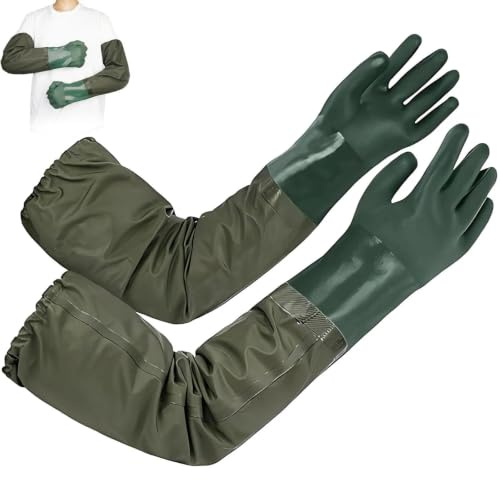 YSHODGU Lange Teichhandschuhe, 70cm Gummihandschuhe, chemikalienbeständige Handschuhe für Gartenarbeit, Fischerei, Maschinenbau(Grün)