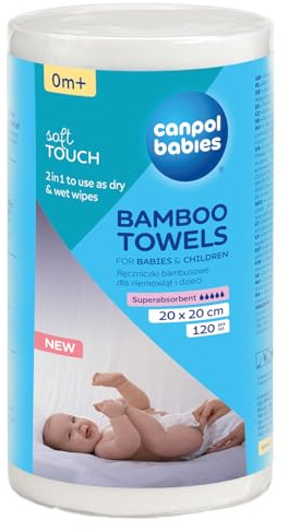 Canpol babies Baby Bambushandtücher 120 Stk. 20x20 cm Weich, saugfähig, 100% Bambusvlies (1, Standard) (1, 20x20 cm)