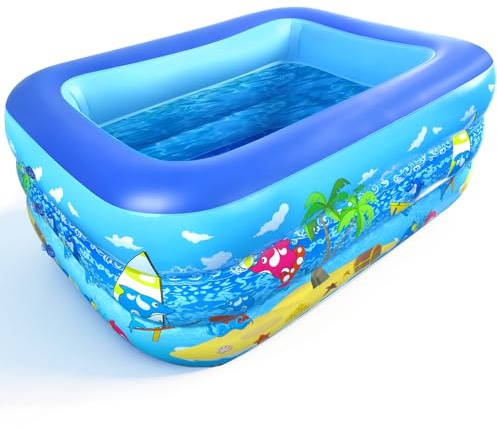 Piscine Gonflable 130 x 100 x 50 cm Piscine Rectangulaire Enfant Mini Piscines Gonflables É‌Paisse 2 Anneaux Patogoire Enfant Pataugeoire Gonflable Inflatable Pool pour Balcon, Jardin