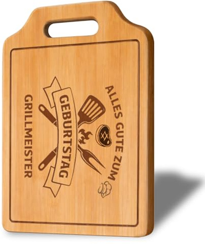 Geburtstagsgeschenk für Männer, Bambus Schneidebrett 31x22cm mit Gravur Grillmeister, Holzbrett für Küche, Geschenke für Männer Geburtstag, Männergeschenke Geburtstag, Geschenk Mann Geburtstag