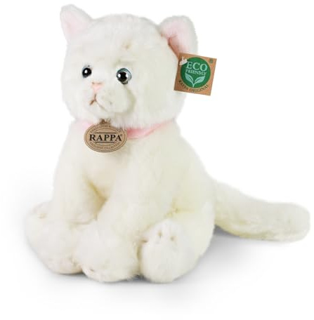 Teddys Rothenburg Kuscheltier Katze mit Halsband weiß sitzend 25 cm Plüschkatze Stofftier Stoffkatze