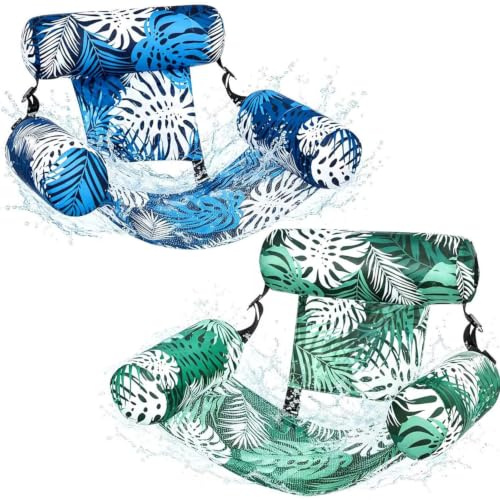 2 Pièces Bouee Piscine Adulte, Matelas Gonflable Piscine, 4 in 1 Hamac d'eau Gonflable, Fauteuil Gonflable de Bouée, Chaise Flottante pour Fêtes, Été, Plage, Lac, Aquatique