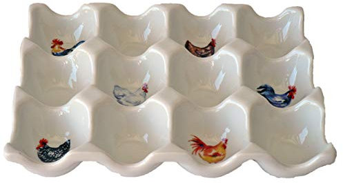 Chicken Egg Holder Ceramic Tray to Hold 12 Eggs