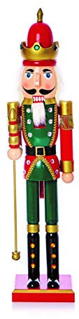 Premier Decorations Large 60 Centimeter Wooden Nutcracker Various Designs and Colours (Green & Gold)
