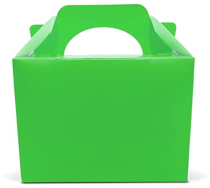 Lotus 50 x Children/Kids Plain Coloured Party Boxes Carry Food Meal Fun Picnic Birthday Wedding Favour/Baby Shower Party Halloween Trick or Treat Box Loot Bag (Neon Green)