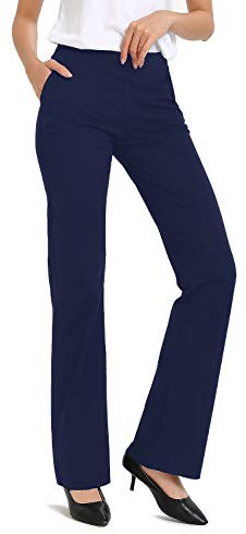 Safort Regular/Tall Bootcut Yoga Hose mit 71cm/76cm/81cm/86cm Schrittlänge, Dressy, Zwei Taschen, Blau, L