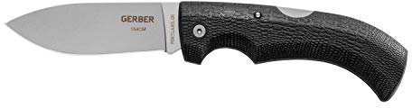 Gerber Coltello a serramanico con lama liscia e fodero, Lunghezza lama: 9,5 cm, Gator Folder 154CM, Nero, 31-003657