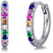 Damen Creolen Ohrringe Klein Runde Knorpel aus 925 Sterling Silber mit Weiß Gold Plattiert mit Funkelnde Mehrfache Farben Zirkonia Basic Minimalist Schmuck für Damen Mädchen - Durchmesser: 12.5 mm