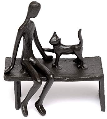 Brillibrum Design Dekofigur mit Katze Ausdrucksstarke Skulptur Gusseisen Figur kleine Tierfreund Figur Geschenk Katzen Freund 11,5 x 10,5 x 5,5 cm (Figur 1)