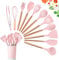 SGAONSN Kitchen Utensil Set, Silicone Cooking Utensils with Natural Wooden Handles,Nonstick Kitchen Tool Turner Tongs (12pcs) Pink