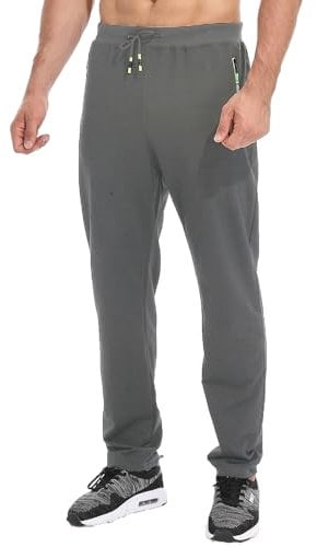 Tansozer Mens Joggers Tracksuit Bottoms Open Hem Cotton Sweatpants Jogging Pants Zip Pockets Grey L