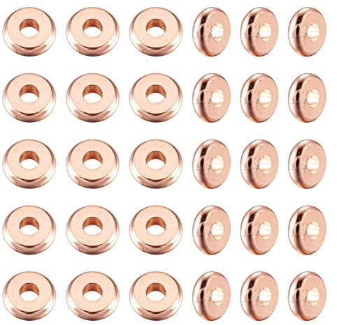Cheriswelry 50pcs 6mm Flat Round Spacer Beads Rondelle Disc Coin Loose Beads Charms Rose Gold for Jewellery Bracelet Making Hole: 2mm