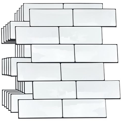 WALPLUS 3D Tile Stickers Peel and Stick Backsplash Splashback Decals Tile Transfer for Kitchen Bathroom Living Room Stick on Tile Waterproof London Minimalist Brilliant White 6 Sheets 30.5cm(12)