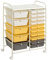 GIANTEX Rollwagen mit 15 Schubladen stapelbar, Schubladenwagen Badrollwagen Küchenwagen mit feststellbaren Rollen, Aufbewahrungswagen Haushaltswagen für Küche Bad Büro 63x37x87 cm (Gelb + Grau)