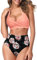 AOQUSSQOA Frauen Zweiteilige Tankini Badeanzüge High Waist Halfter Vintage Bikini Set Damen Bademode (Orange Flower, XL)