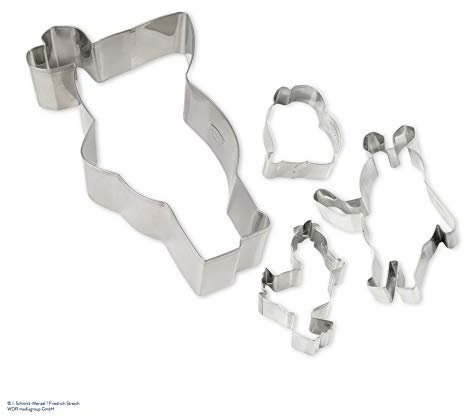 Dr. Oetker Ausstecher-Set DieMaus, langlebige Maus-, Elefanten- & Enten-Form, Riesen-Ausstecher als Backrahmen nutzen, Tiereausstecher aus hochwertigen Edelstahl (Farbe: Silber), Menge: 1 x 4er Set