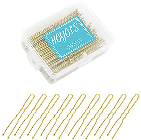 Hoyols U-förmige Haarnadeln, Blond, U-Form, Bobby-Nadeln, Metall, Gebogen, Gelockt, Gewellt, Haarnadel für Dutt Frauen Mädchen, Griffe, Frisur, Hochsteckfrisur, dickes Haar, 100 Stück 6cm (Blond)