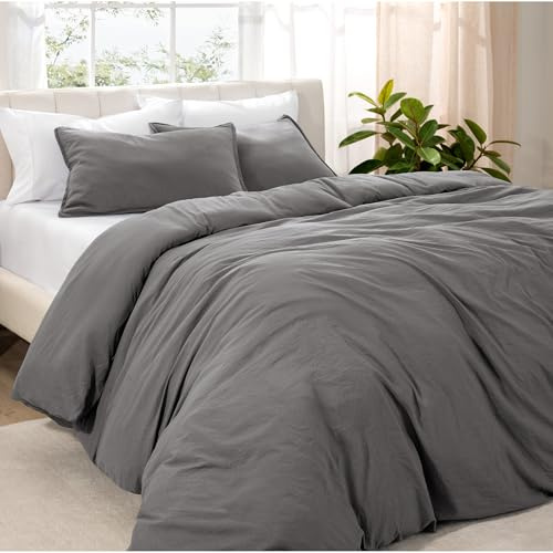 Bare Home Microfiber Duvet Cover Set - Ultra Soft Washed Microfiber - Oversized King Size - Linen-Like Look - Easy Care - Breathable Fabric - Our Softest Duvet Cover Set (Oversized King, Grey)