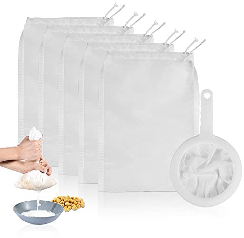 Haosens 6 Stück Nussmilchbeutel Nut Milk Bags & Feinmaschiges Sieb Lebensmittelsieb-Wiederverwendbares, Dauerhaft