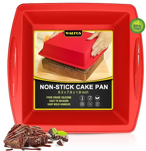 Walfos Silicone Square Cake Pan Silicone Brownie Pan with Non-Slip Grips, Non-Stick and BPA Free, Perfect for Brownie, Cake, Bread, Pie and Lasagna