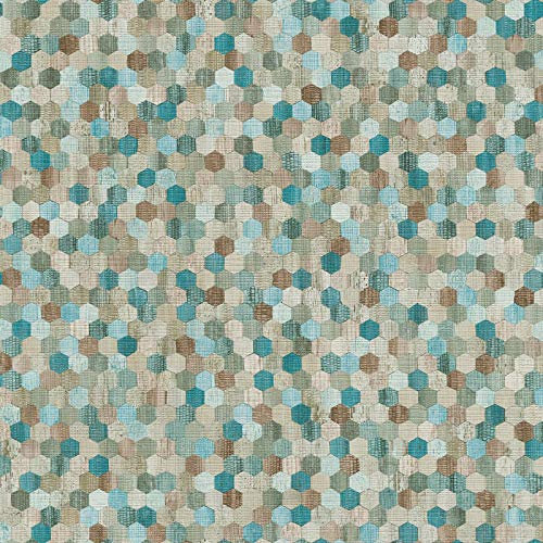 Hexagon Tapete skandinavisch | Moderne Vliestapete in Türkis und Grau | Geometrische Vinyl Tapete ideal für Schlafzimmer und Badezimmer